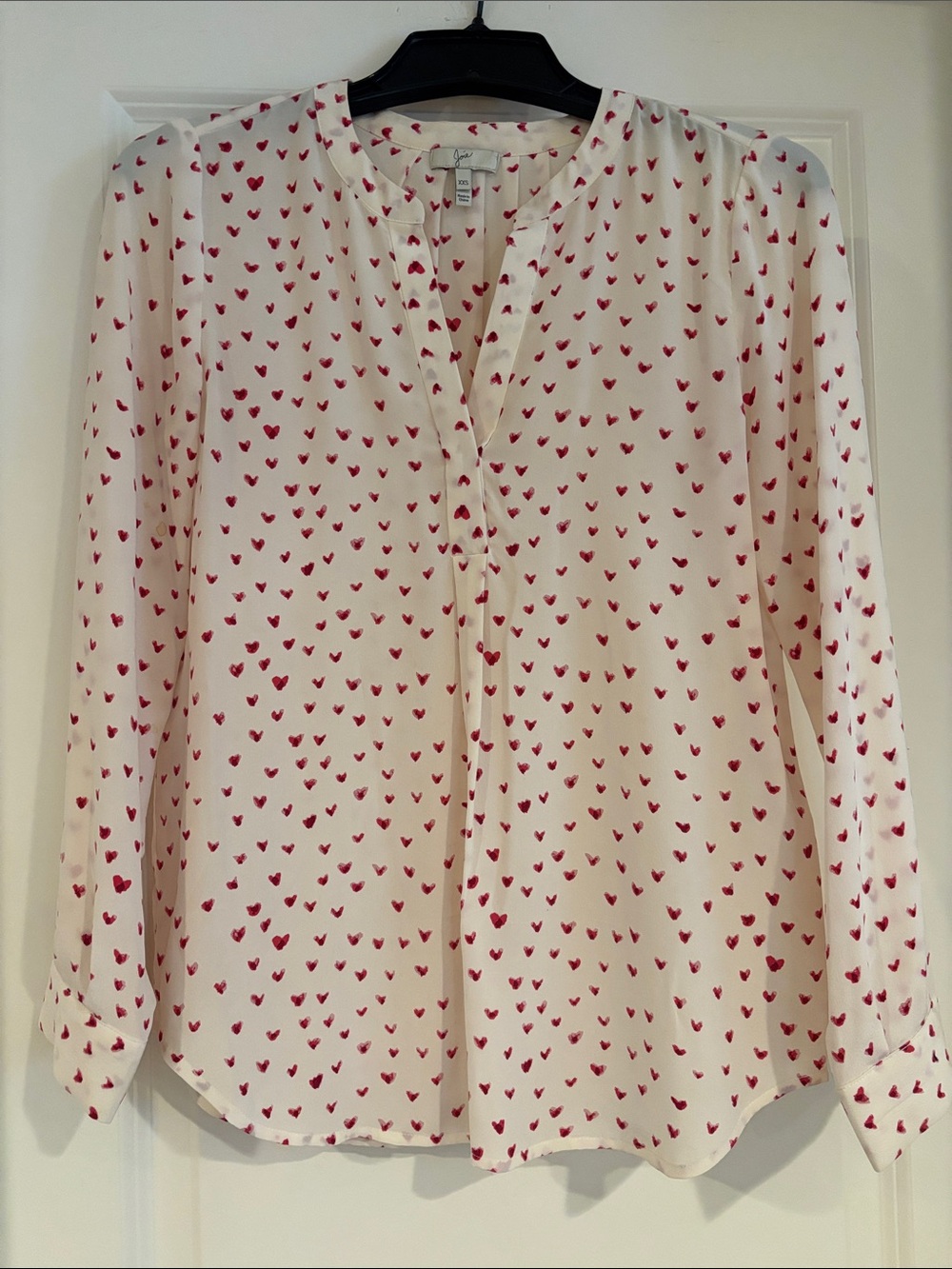Joie Cream Blouse with Red Heart Print